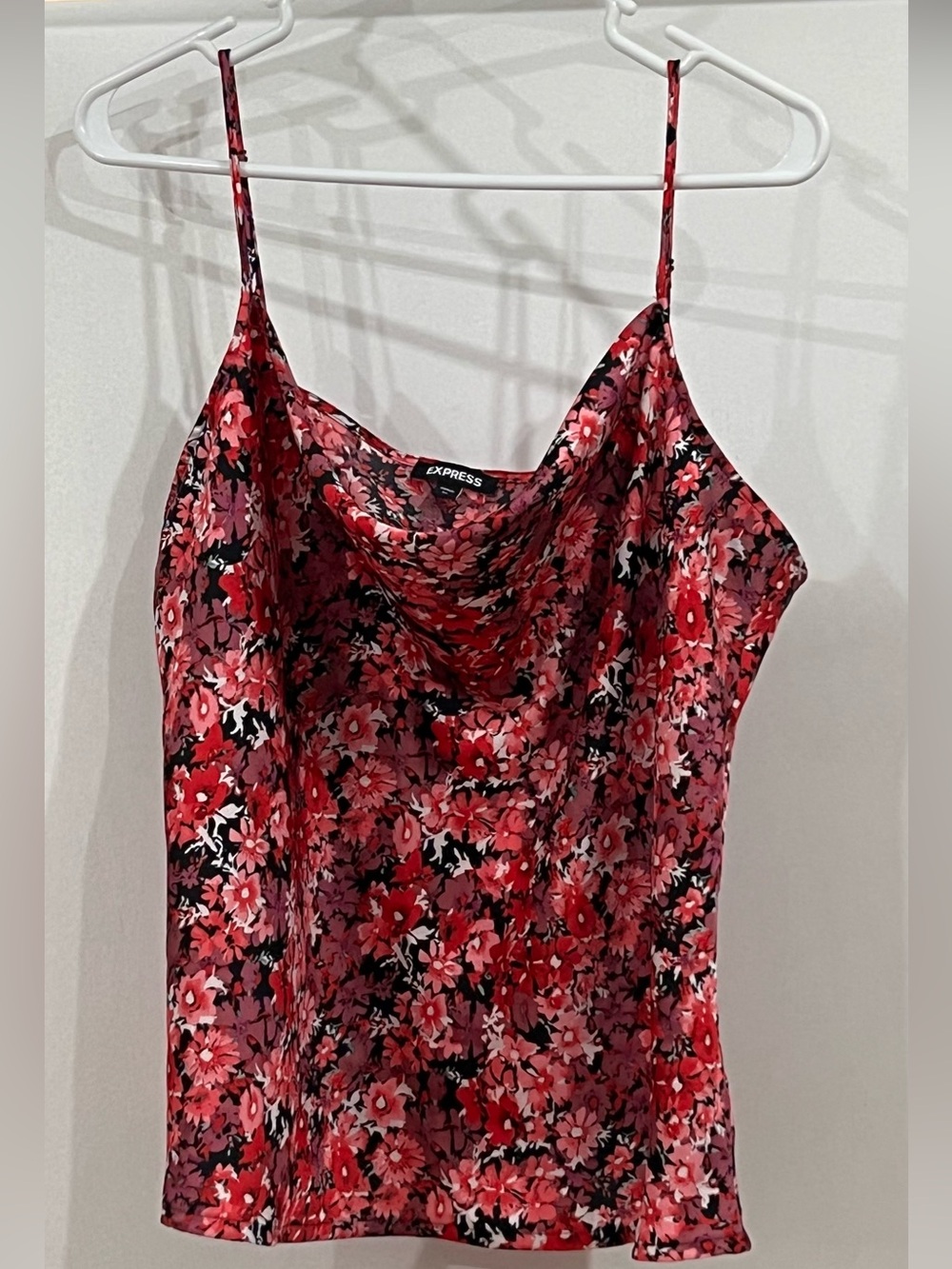 Express Red & Pink Floral Cowl Neck Camisole
